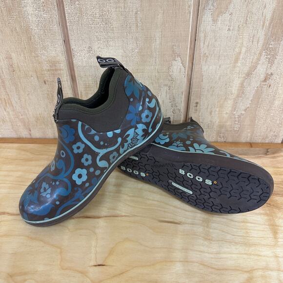 BOGS Women’s Mattie Corsage Blue Floral Waterproof Ankle Rain Boots Size 7 - Picture 1 of 5